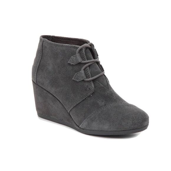 Tom's Women's Kala Wedge Grey Suede Bootie Lace Up - Size 8.5 - Picture 1 of 8